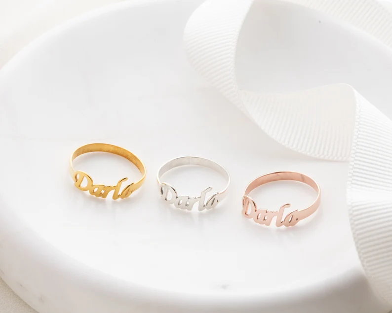 Double Name Ring Two Name Ring in Sterling Silver, Gold and Rose Gold  Personalized Gift for Mom Best Friend Gift RM75F68 - Etsy | Name rings,  Gold ring designs, Personalized gifts for mom